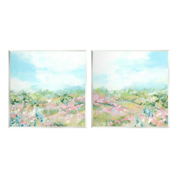 Stupell Industries Abstract Cottage Meadow Landscape Painting Unframed Art Print Wall Art, 12 x 12, Set of 2