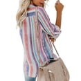 thumbnail image 4 of MAWCLOS Women Blouse Fall Loose Top Long Sleeve Shirt Striped Printed Party Casual Button Down Shellort Pink M, 4 of 8