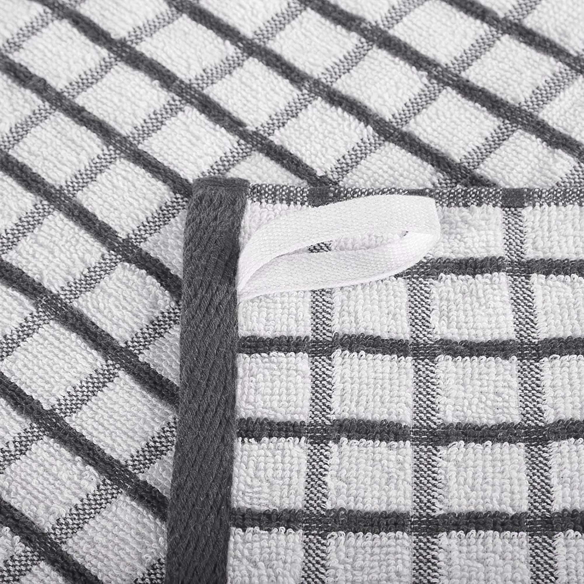 [8 Pack] Premium Dish Towels for Kitchen, with Hanging Loop - Heavy Duty Absorbent 100% Cotton 410 GSM Terry Kitchen Towels, 16x26 (Gray)