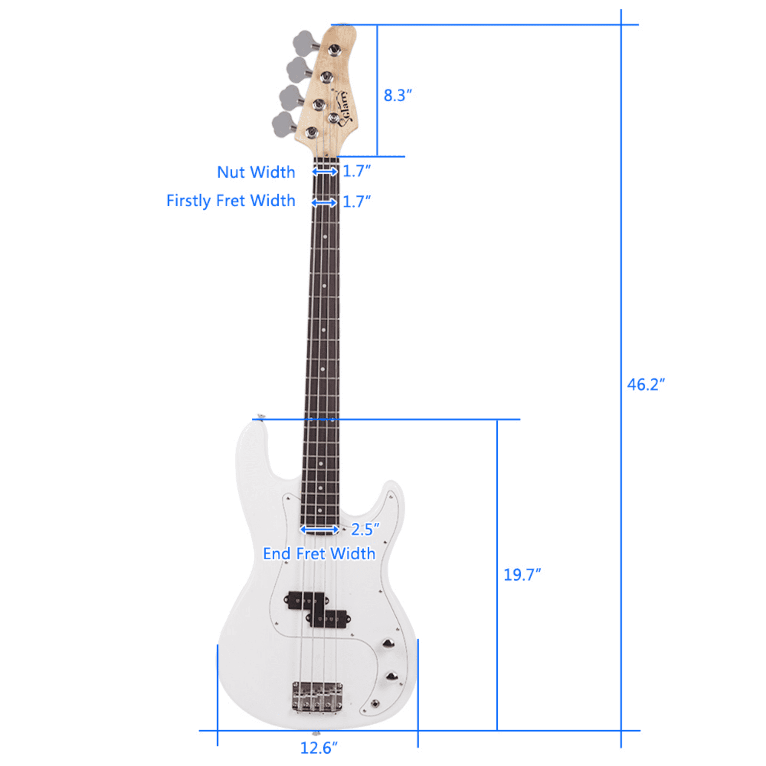 Hassch 4 String Electric Bass Guitar with Amplifier, Beginner Set with Bag, Strap and Accessories, White