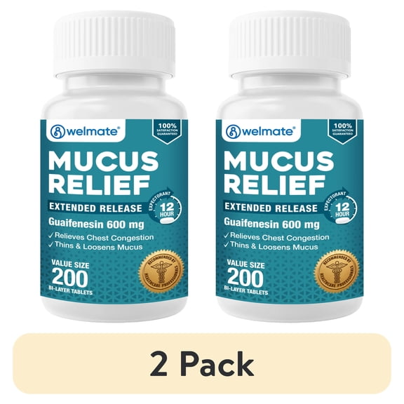 (2 pack) WELMATE Cough Medicine Mucus Relief Guaifenesin 600 mg Expectorant Tablets, 200 Count