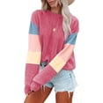 thumbnail image 1 of Sudadera con capucha Cuello redondo Manga larga Bloqueo de color Tops casuales de moda para mujer Rojo XXL, 1 of 6