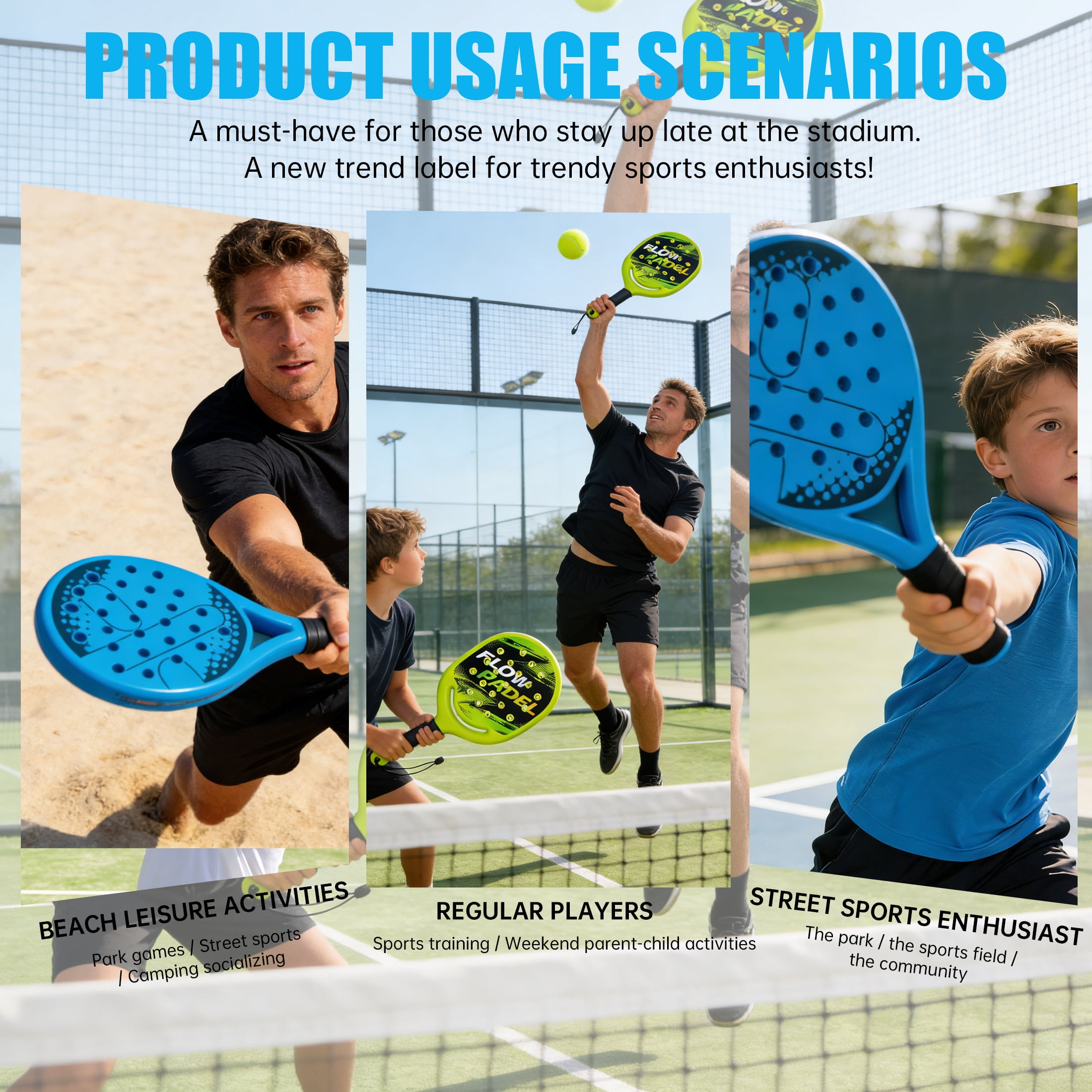 BESTSKY 4Pcs Padel Tennis Racket,High-Elastic Padel Racket with Non-Slip Handle,Superior Shock Absorption,Tennis Rackets with 2 Balls