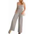 thumbnail image 4 of Spaghetti Strap Summer Women Sleeveless Solid High Waist Wide Leg Jumpsuit, 4 of 6