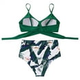 thumbnail image 7 of QLEICOM Womens Swimsuits Tummy Control Plus Size Swimsuit Coverup Two Piece Vintage Swimsuit Printed Wrap Cross Cutout Bikini Sets Swimwear Push Up High Waist Bikini With Bottom Green L, 7 of 7