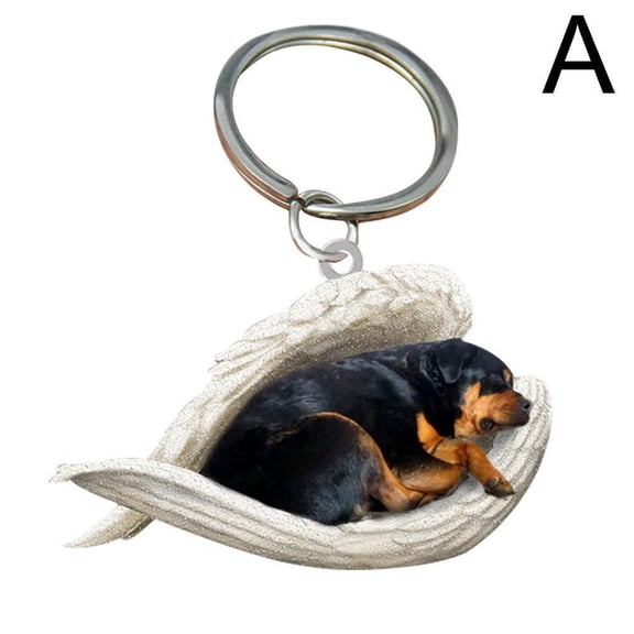 1 PACK Cute Sleeping Dog Angel Acrylic Keychain Showcase Hanging Keychain Pendants Ornaments for Auto Interior Home Stationery Decor