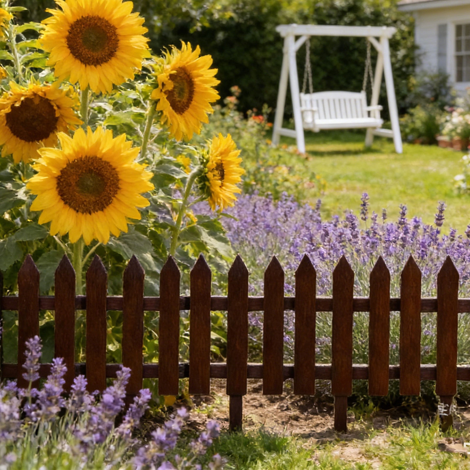 CuiLiyq 36 Pack Coffee Garden Fence with 36 Insert Lawn Picket Fence Garden Border Decorative Plastic Panels, for Landscape Flowerbeds Plants Yard, 6.69'' L x 7.87'' H
