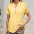 thumbnail image 2 of MIXUE Womens Summer Tops Summer Solid Color V Neck Short Sleeve Loose Fit Pleated Hem Flowy Pullover Tee Shirts Activewear,Yellow,XXL, 2 of 5