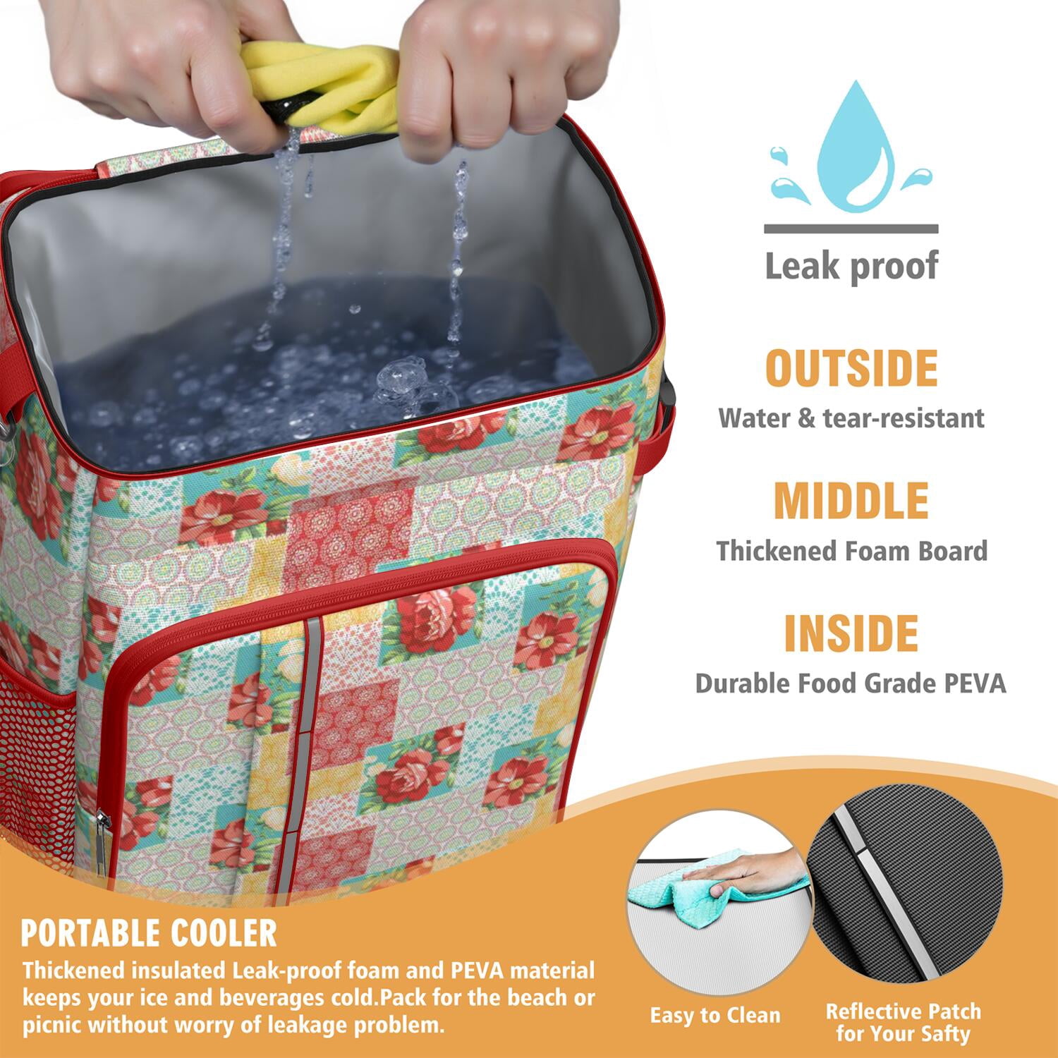 Travel Cooler Bag - Pioneer Flower Camping Beer Cooler Backpack with Bottle Opener- Waterproof Insulated Picnic Backpacks - Cooler Bag for Beach