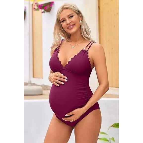 Ruch Scallop V Neck One Piece Maternity Swimsuit