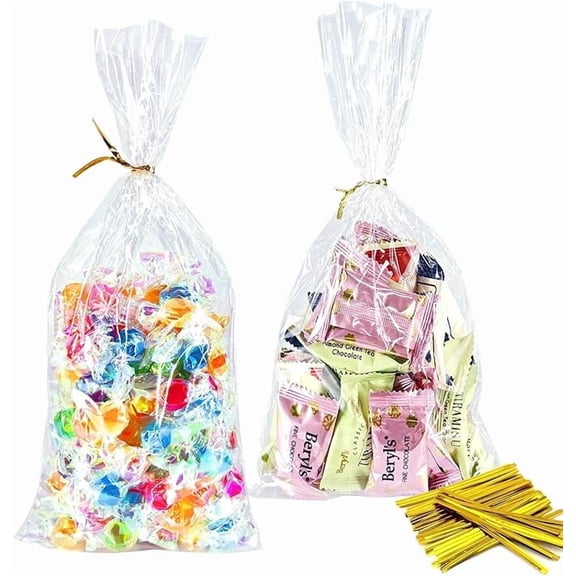 6"x 10", 200Pcs Cellophane Treat Bags with Twist Ties for Gift Wrapping, Wrapping Candies, Cookies, Chocolates, Popcorn