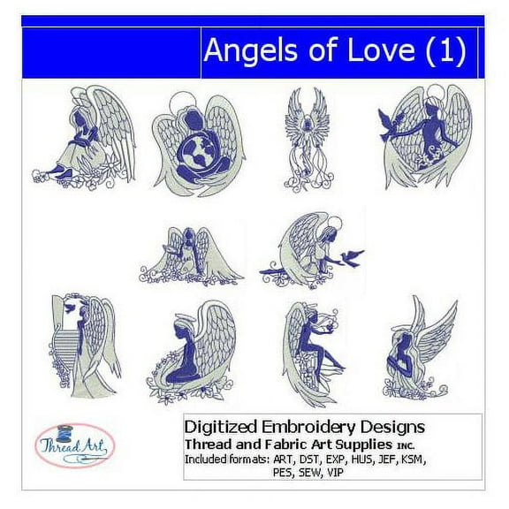 Angels of Love(1) Embroidery Designs - All Popular Formats Included - Loaded on USB Stick