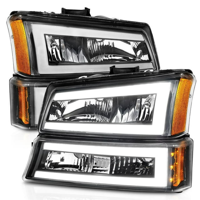 ANZO USA Headlight Assembly 111501 Crystal; Halogen Bulb; Standard Beam; Clear Bulb; Clear Lens; Black Housing; Set of 4; With C light Bar Running Light