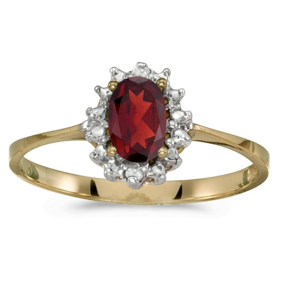 14k Yellow Gold Oval Garnet And Diamond Ring