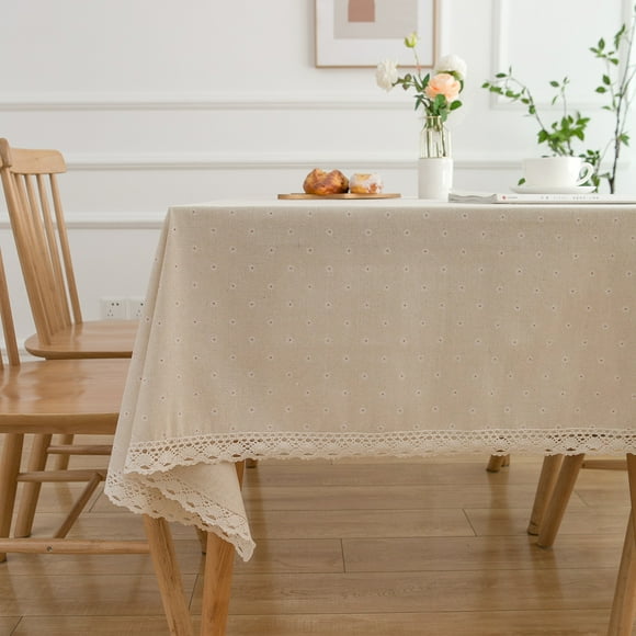 Nvzi Mantel pequeño de estilo campestre con estampado de crisantemos blancos, mantel de mesa de té para el hogar, encaje de crochet (60 * 60 cm)
