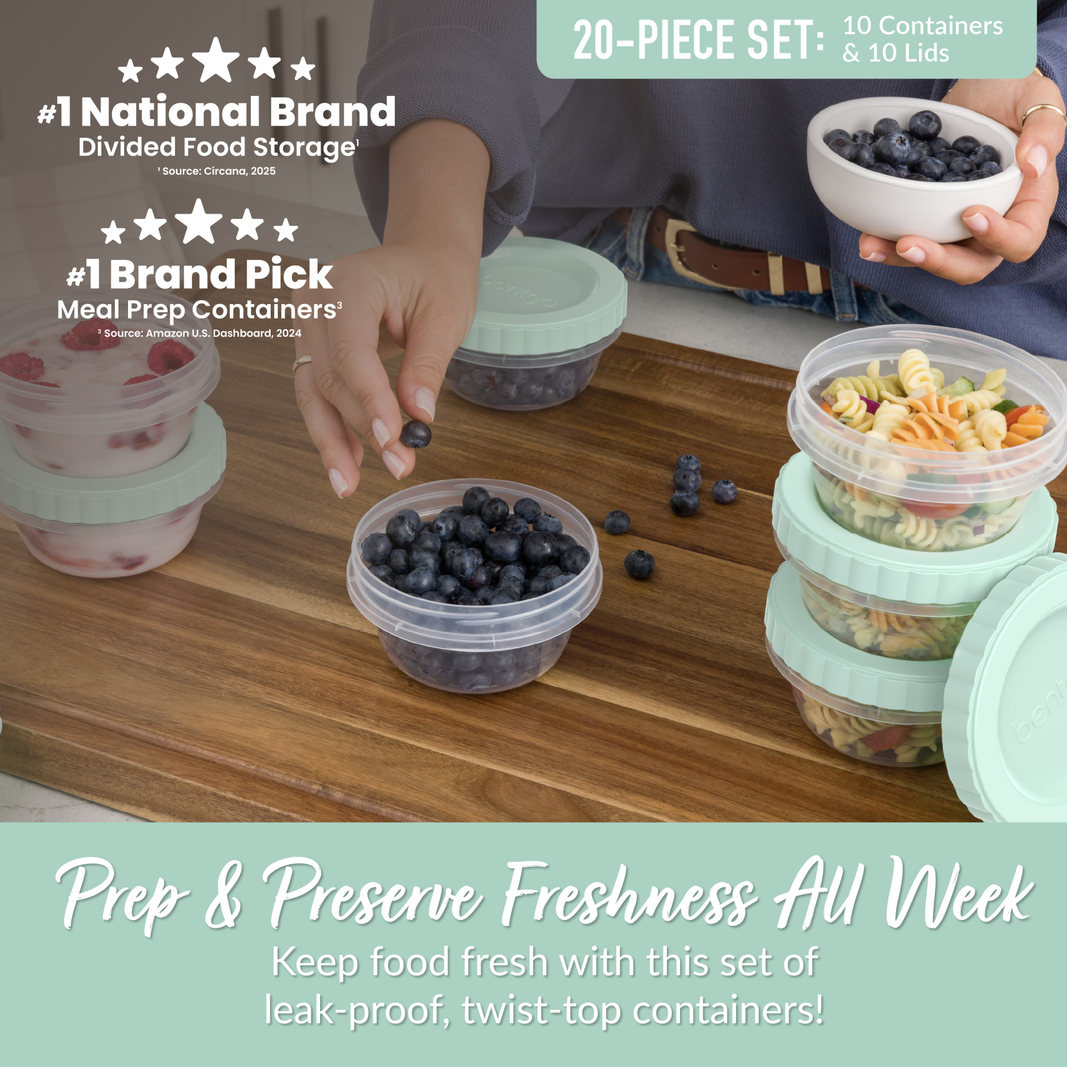 Bentgo Prep 20-Piece Twist-Top Deli Containers, 8 fl oz, Honeydew photo 2
