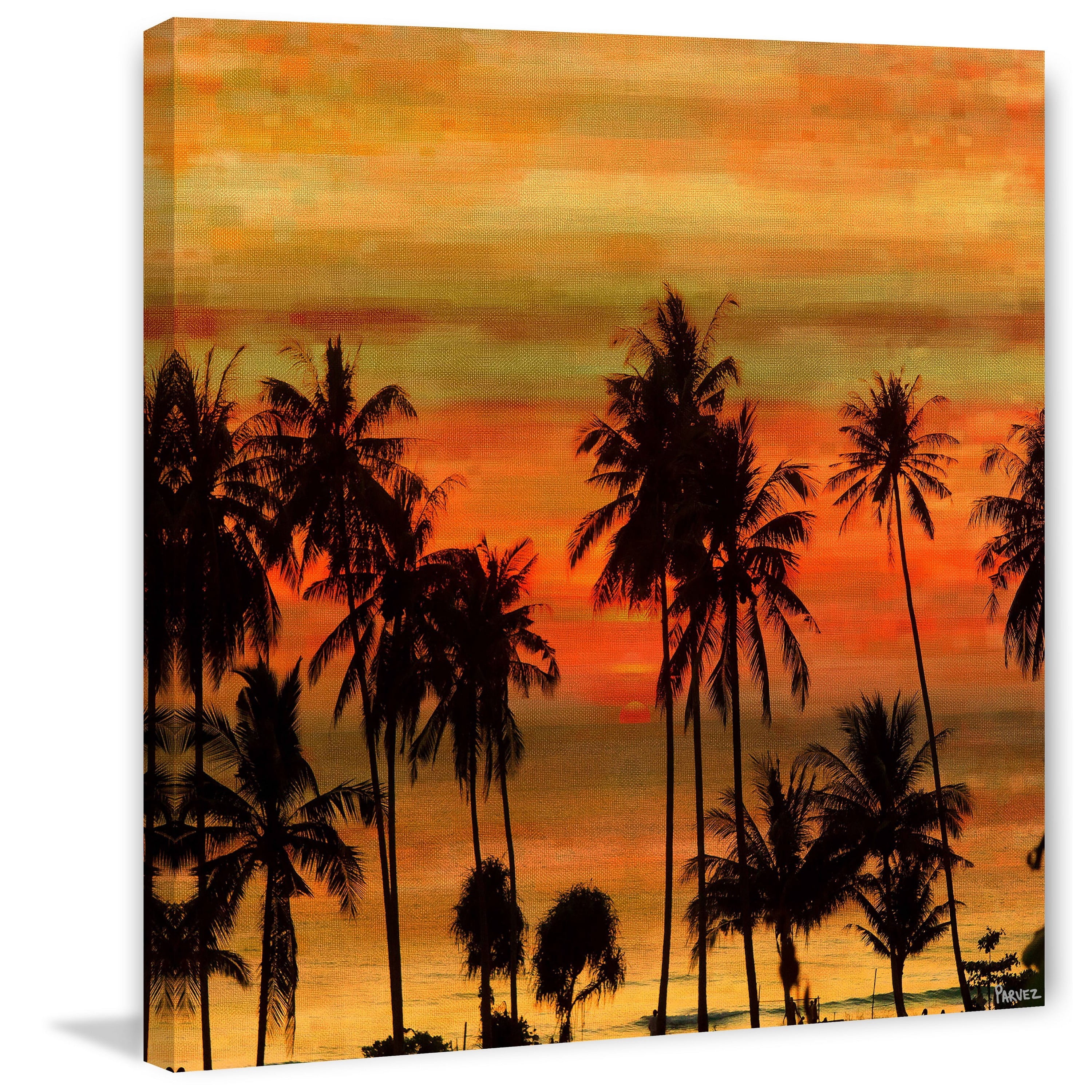 Parvez Michel Inc Parvez Taj - Palms Against Gold Sky Painting Print on Canvas - Multi-color