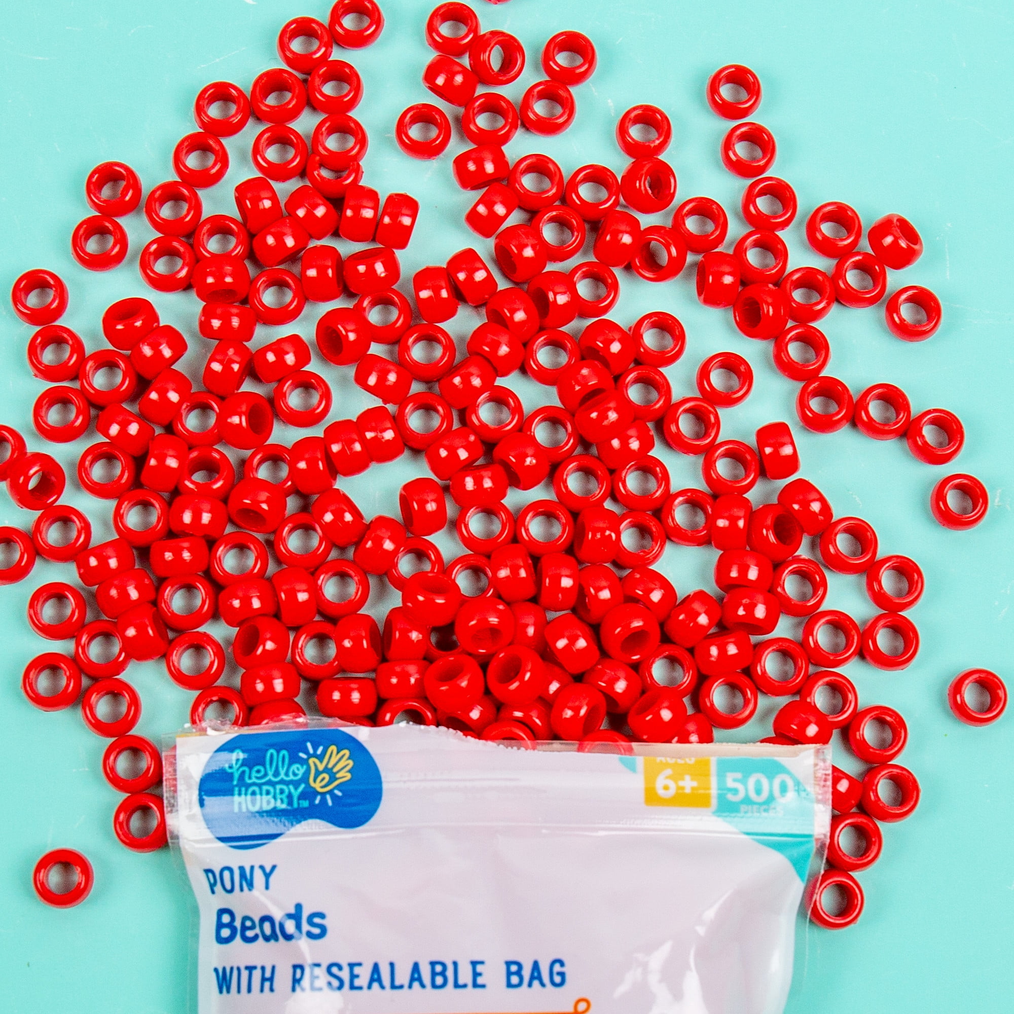 Hello Hobby Pony Plastic Beads, Red, 500-Pack, Boys and Girls, Child, Ages  6+ 