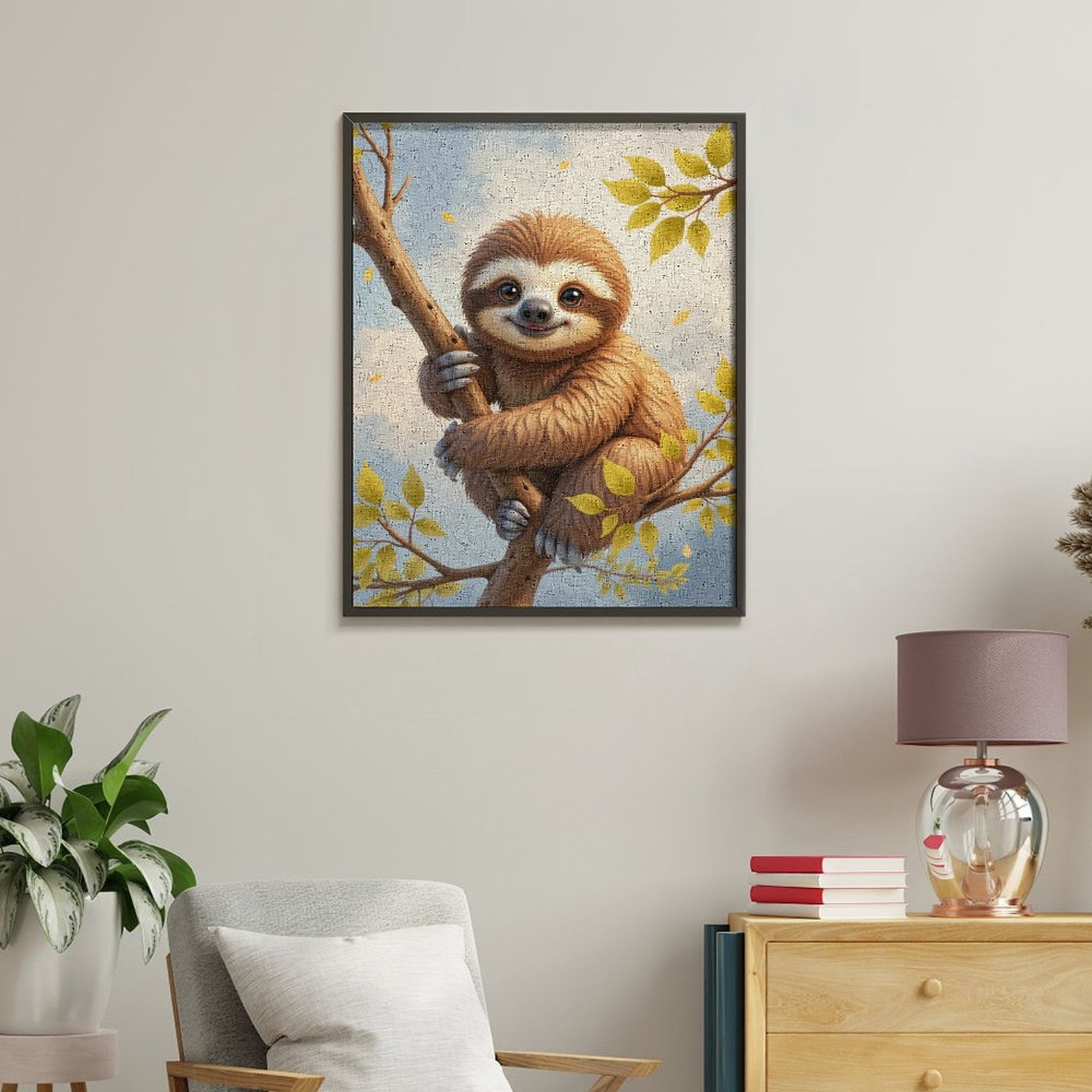 Paint By Numbers Kit for Adults Beginner - DIY Adorable Sloth On Tree Branch Canvas Painting Kits for Adults, Frameless Paint By Number for Adults for Home Wall Decor 16x20 Inch
