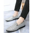 thumbnail image 6 of Santimon Mens Metallic Paillette Loafers Slip-on Glitter Moccasins Dress Shoes Leather Shoes Silver 5.5 US, 6 of 9