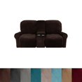 thumbnail image 1 of Housse de Causeuse Inclinable 2024 avec Console Centrale, Housse Extensible en Velours pour Fauteuil Inclinable 2 Places avec Porte-Gobelet, 1 of 10
