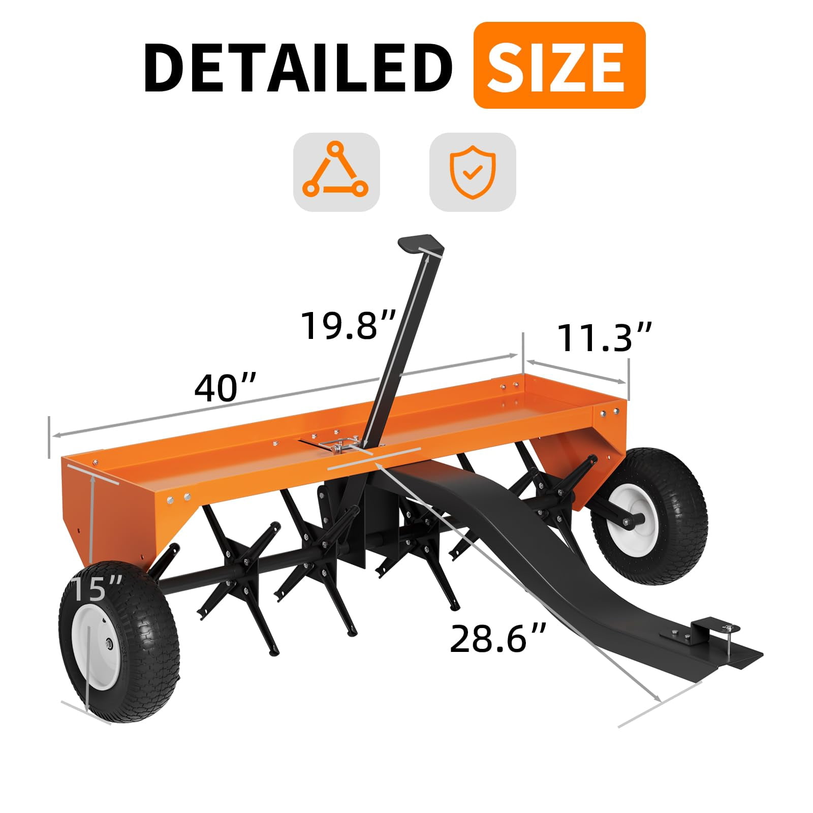GARVEE 40-Inch Tow Behind Plug Aerator for Lawn Tractor ATV,Heavy Duty Lawn Soil Core Aerator w/ 24 Steel Coring Tines,150 Lb Weight Tray,Universal Hitch,Inflatable Wheels,Orange