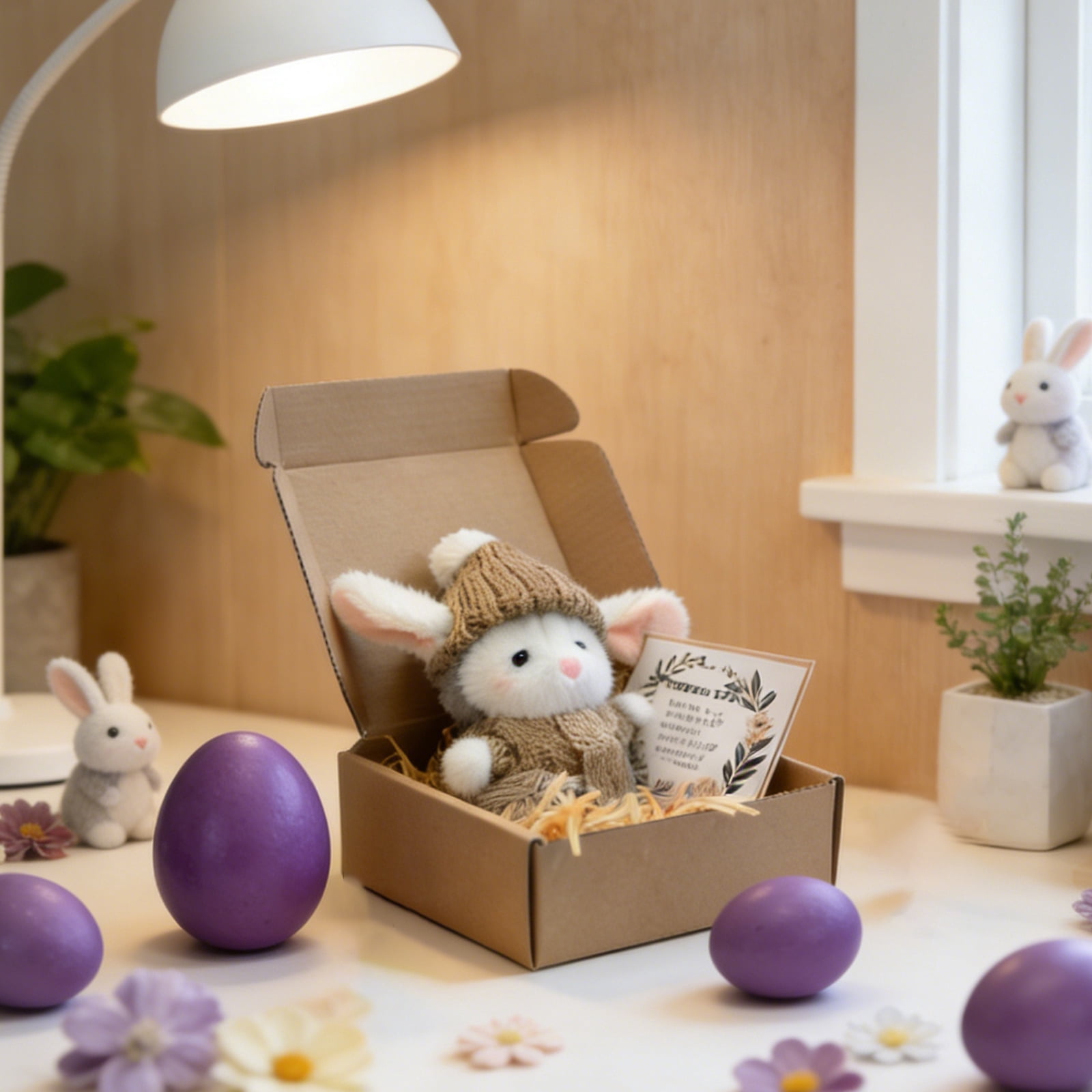 Easter Bunny Hug Plush Gift 7.09 Inch Handmade Yarn Rabbit for Kids Easter Basket Stuffers, Cute Easter Decorations for Home Tabletop Display