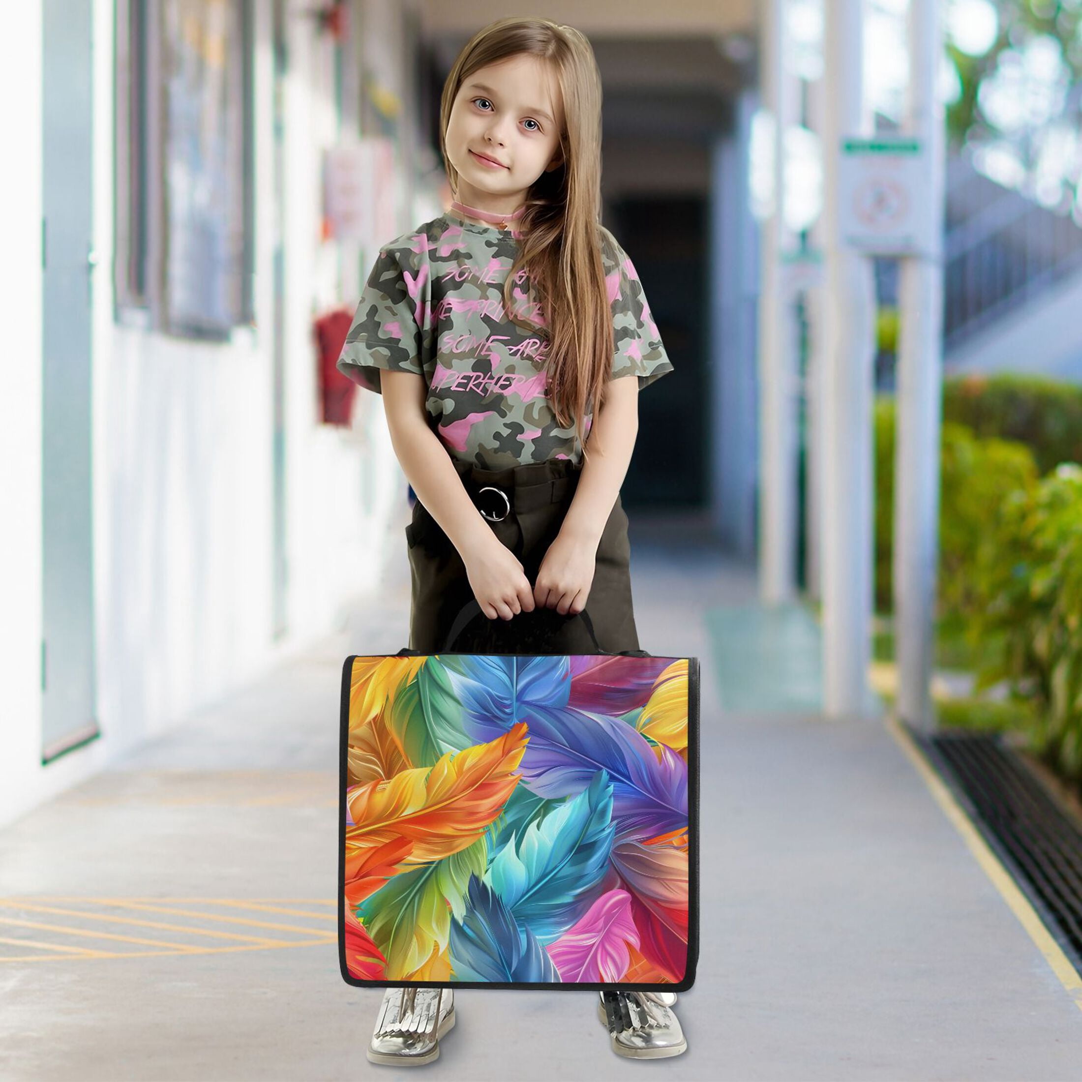 3 Ring Zipper Binder with Shoulder Strap Waterproof Trapper Keeper 2 Inch D-Ring 500 Sheets Capacity Colorful Feathers