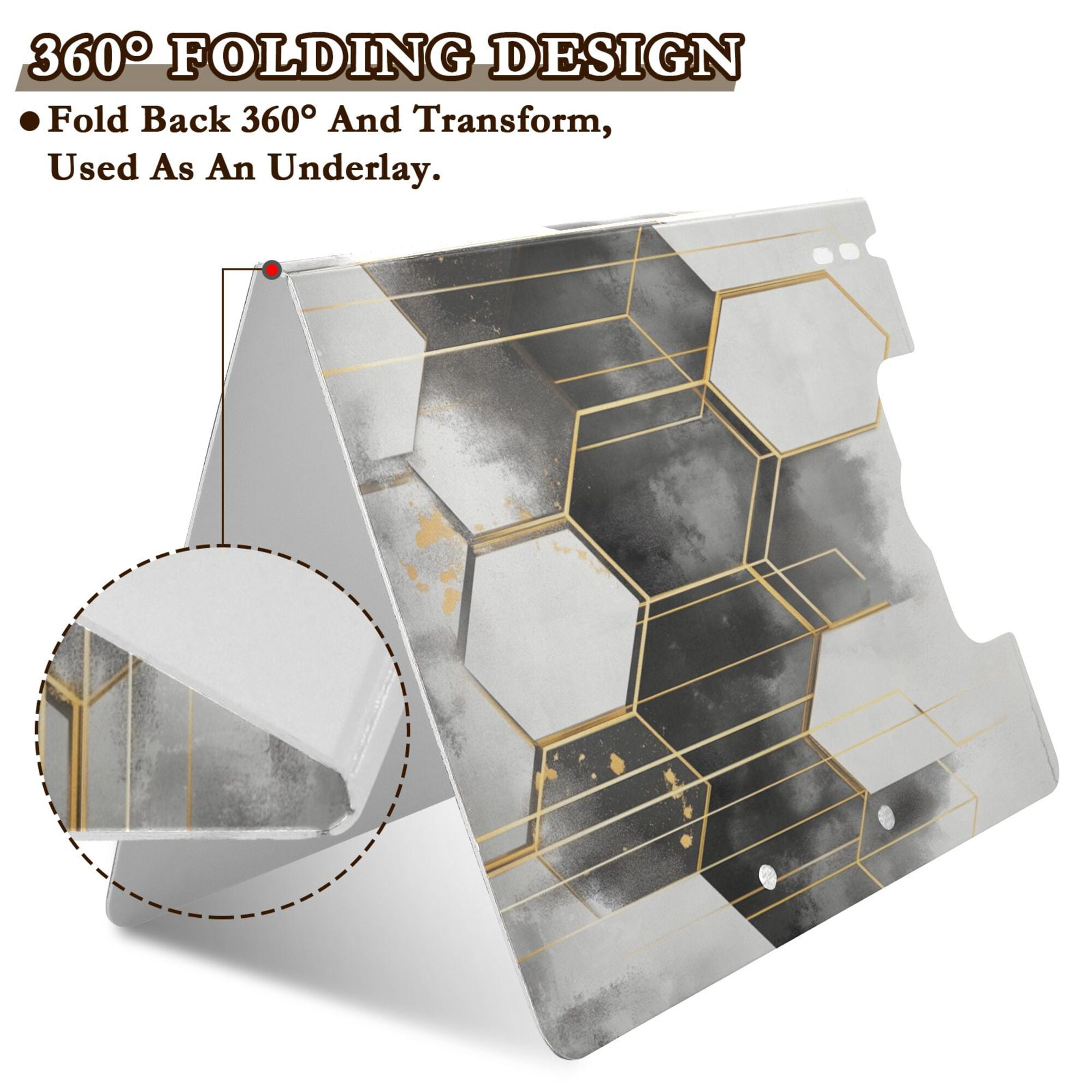 FORMRS A4 Clipboard Folder with Pen Holder Horizontal Foldable School Office Binder, Gray Hexagons