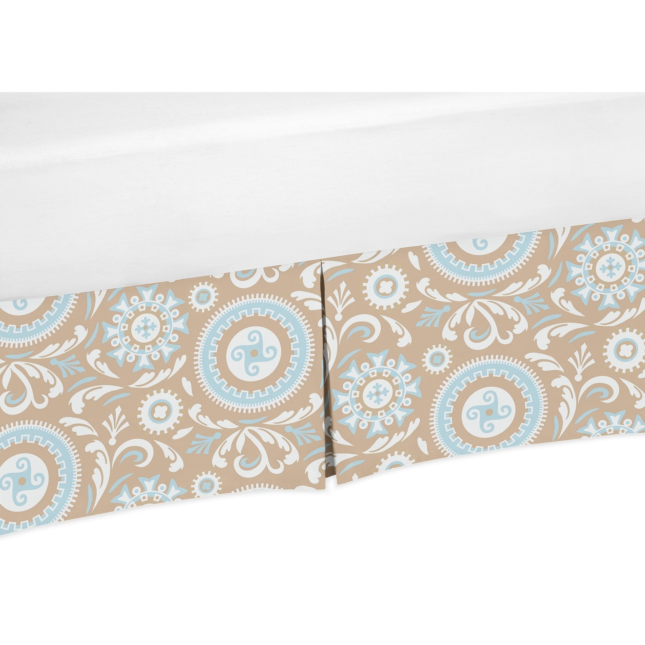 Blue And Taupe Medallion Crib Bed Skirt Dust Ruffle For Boys