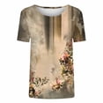 thumbnail image 4 of Edvintorg Womens Tops Summer Printed Loose Fit Crew Neck Short Sleeve Lightweight Comfy Casual Pullover Shirts Plus Size Fashion Khaki XXL, 4 of 5