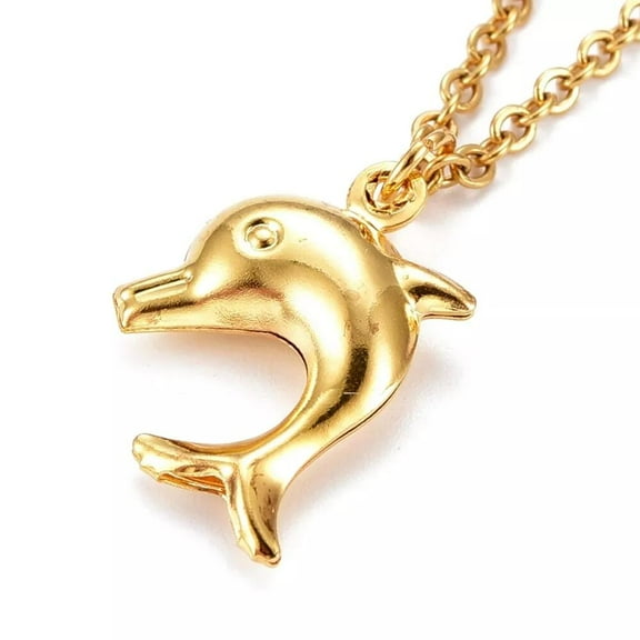 Dolphin Pendant Necklace Stainless Steel Pendants Spring Ring Gold 16" Z525