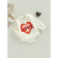 thumbnail image 3 of Arvbitana Infant Baby Girls Boys Valentine's Day Romper Cartoon Heart Print Long Sleeve Bodysuit Spring Loose Triangle Bottom Jumpsuit for Casual Daily 0-18M, 3 of 9