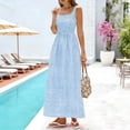 thumbnail image 2 of Women's Gingham Plaid Square Neck Maxi Dress, Sleeveless Wide Strap Smocked Waist Summer Beach Vacation Sundress, Casual Flowy Long Dress for Women S-2XL, 2 of 5