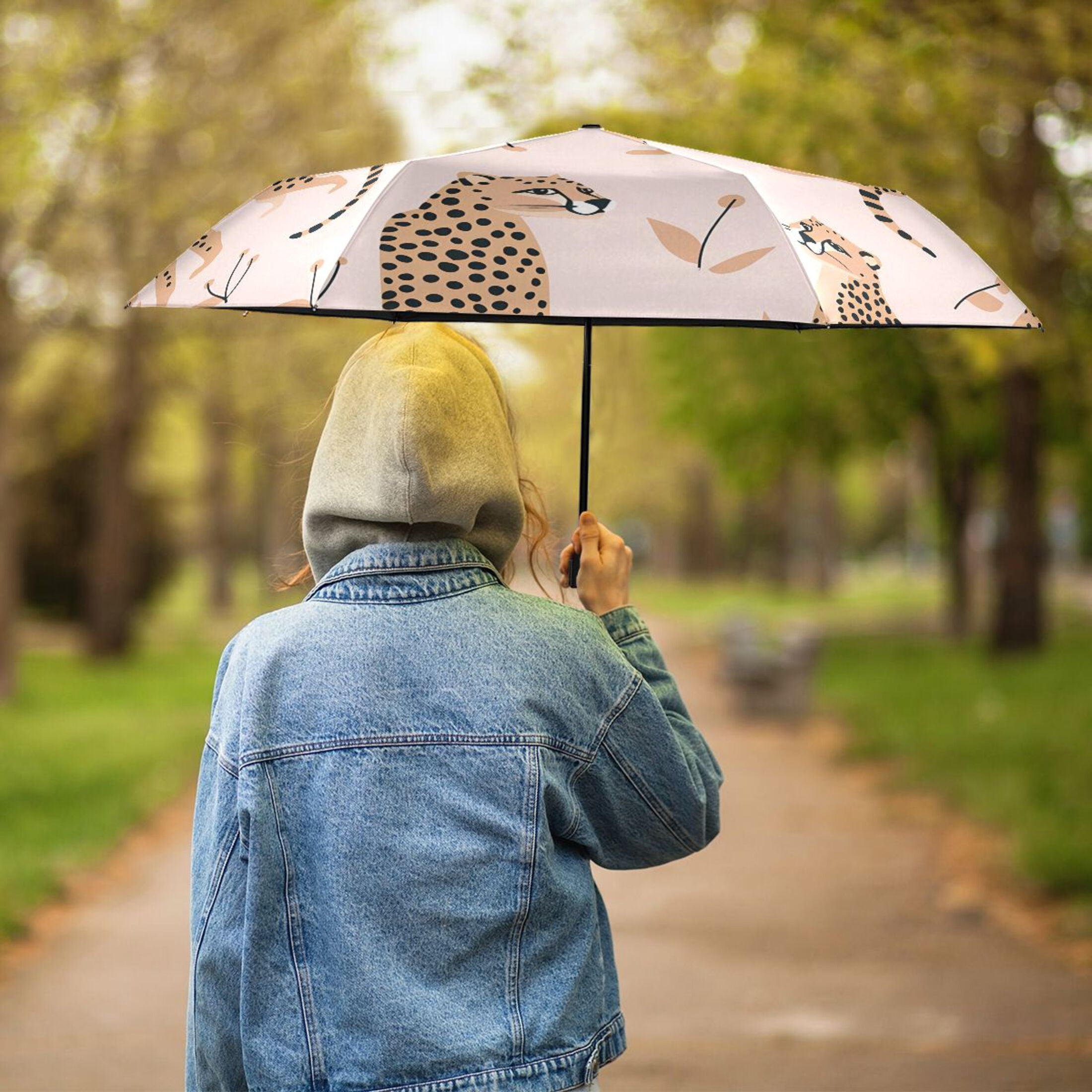 Cheetah Leopard Compact Sun Umbrella Windproof Travel Umbrellas for Rain Strong Portable UV Protection