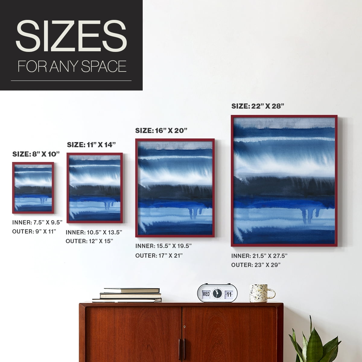 Deep Blue Shore II Framed Print in Red Solid Wood Framed Print No Nail Hanging