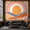thumbnail image 6 of Retro Abstract Landscape with Layered Sun and Waves, Calming Boho for Art Lovers, Vintage Textile Decor, Housewarming Gift, Tapestry Wall Hanging for Bedroom and Living Room, 6 of 7