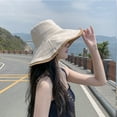 thumbnail image 4 of Sombrero de ala ancha para mujer, sombrero para el sol de algodón, plegable, reversible, con borde con cable, protección UV, verano, playa, viaje, jardín, 4 of 5