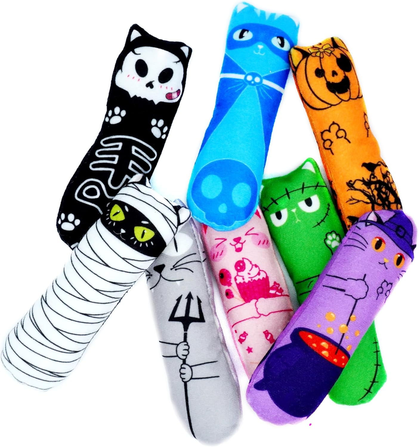 8 Pack Halloween Cat Kicker With Catnip Crinkle Sound for Indoor Cats - Cute Ghost Pumpkin Plush Kittens Shape Natural Interactive Pet Kitty Toy