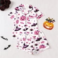 thumbnail image 2 of HAYIMI Women's Fall Holiday Pajama Set Short Sleeve Button Front Shirt and Elastic Waist Shorts Pumpkin Printed Nightwear Comfort Homewear, 2 of 9