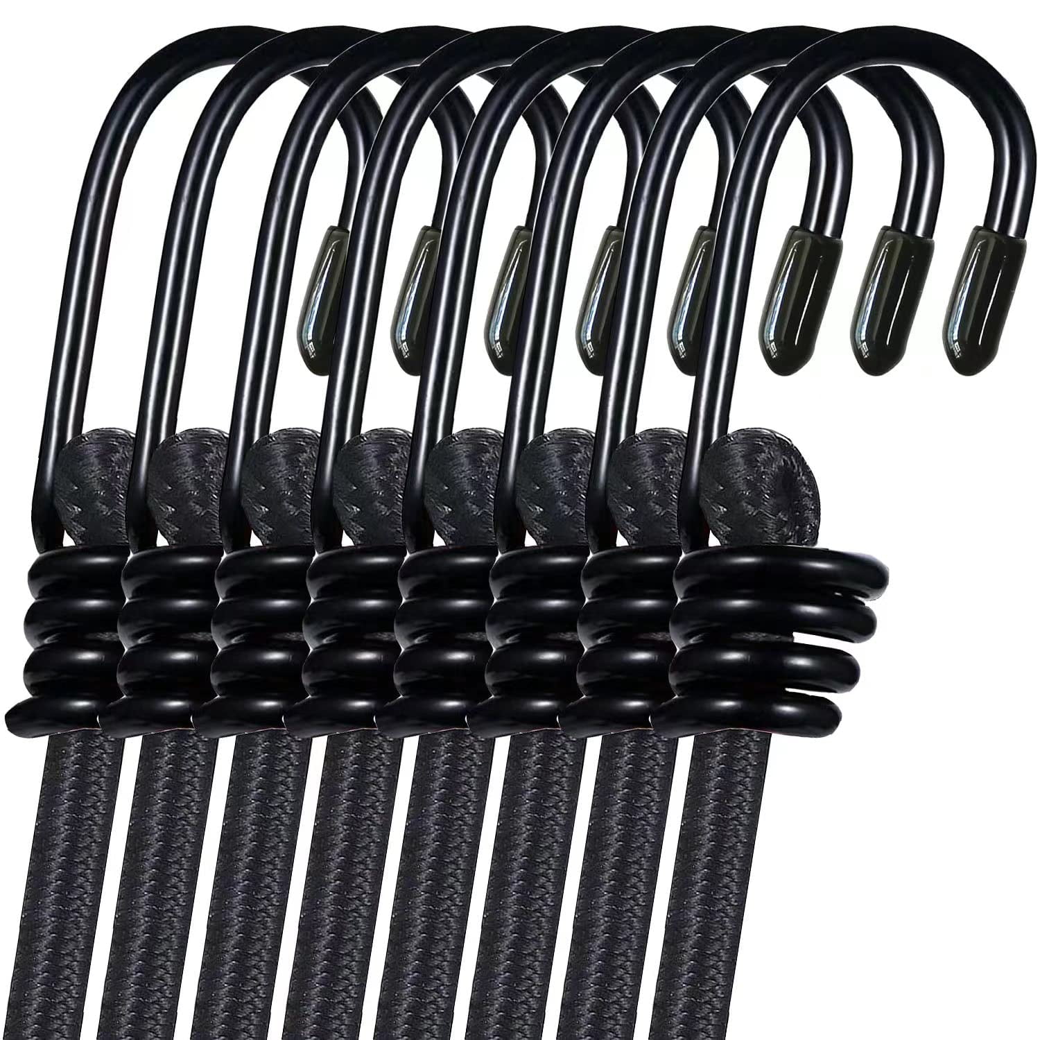 8 Pack Bungee Cord with Hooks, 16" Heavy Duty Bungee Cords with Durable