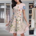 thumbnail image 2 of Pink Background Wildflower Meadow Blooms Women's Classic Swing Skater Dress Casual Work Party Cocktail Dresses, 2 of 6