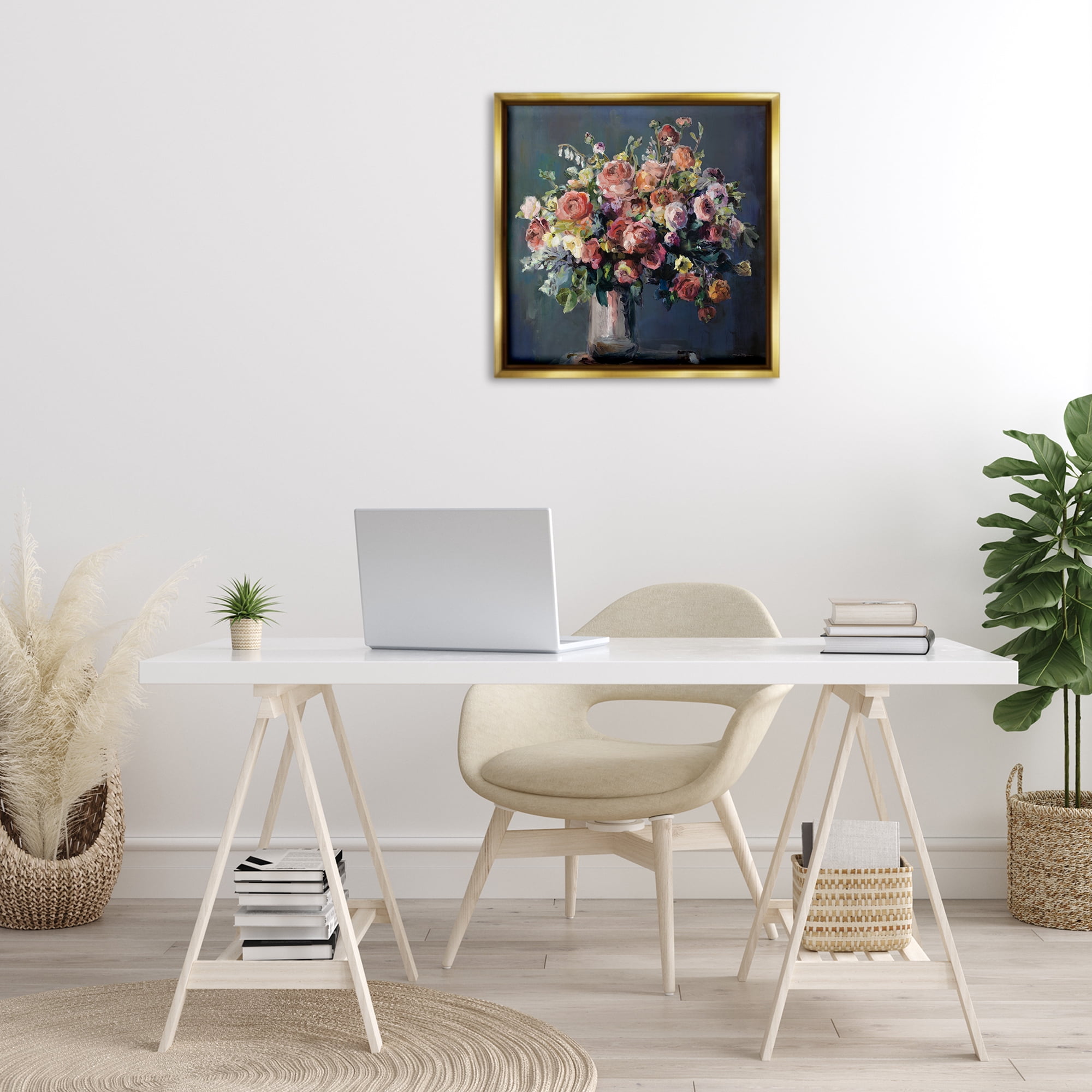 Stupell Industries Abundant Dark Bouquet Botanical & Floral Painting Gold Floater Framed Art Print Wall Art, 25 x 25
