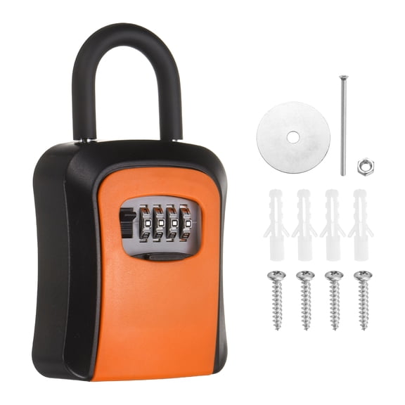 Uxcell Wall Mount Key Lock Box (4.5"x3.9"x1.8", Orange) - 4 Digit Portable Combination Lockbox for Keys Safe Security Storage Resettable Code Lockbox for Home Office