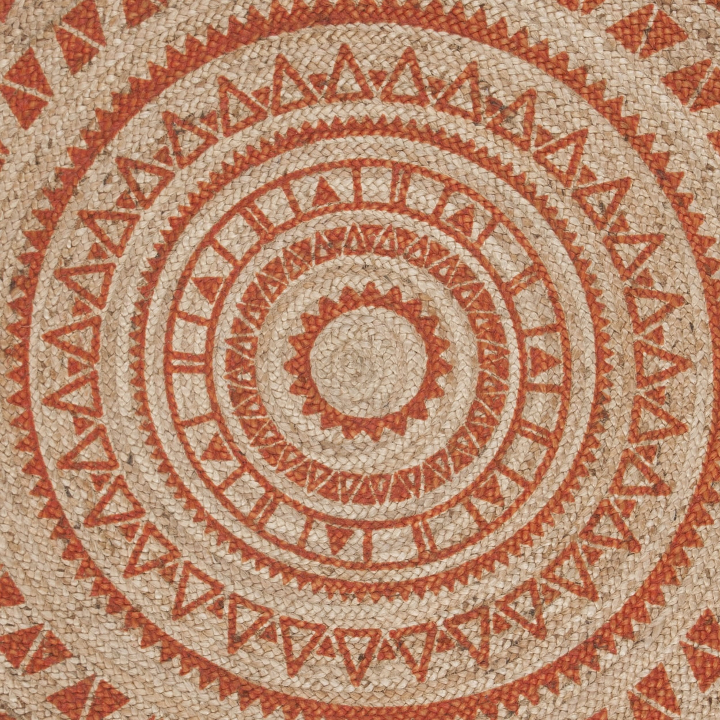 SAFAVIEH Natural Fiber Zoolander Geometric Jute Area Rug, Orange/Natural, 5' x 5' Round