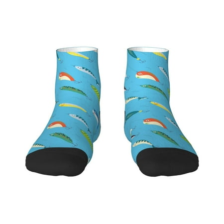 Salouo Different Color Fishing Bait Pattern Unisex Middle Tube Socks Middle-Finger Knee High Socks Over The Calf Tube Stocking Crew Stockings for Women and Men Tube Socks