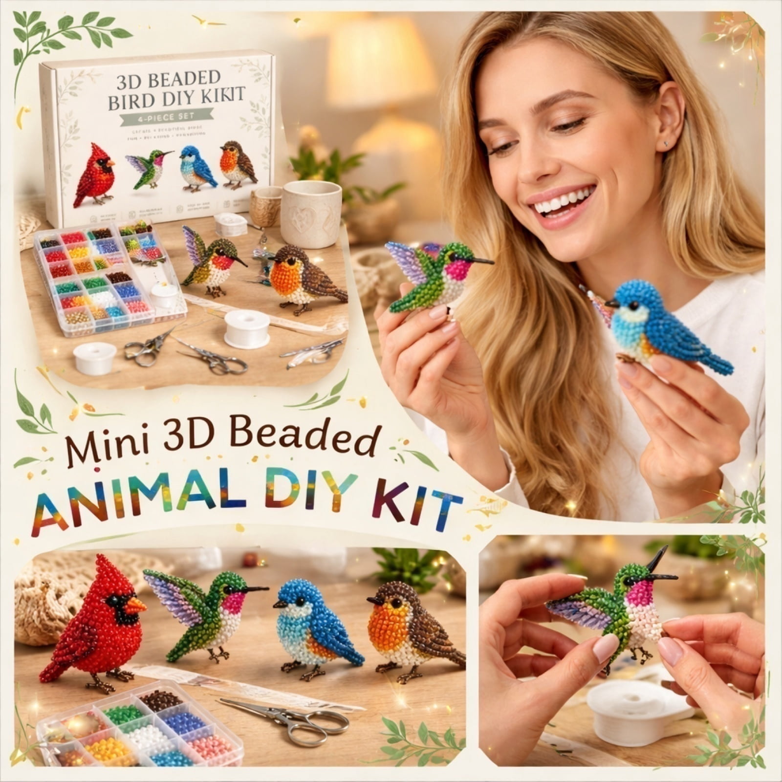 Tiny 3D Beaded Animal DIY Kit, Practical Beginner Beading Kit, Vivid Animal Shaped Handcraft Making Kit, Ideal DIY Craft Gift for Birthday Holiday Party Present Handicraft Creation A