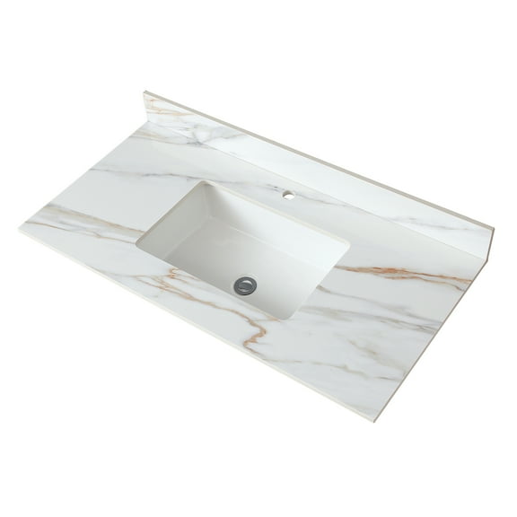 43" Marble Vanity Top with Undermount Sink & Backsplash Carrara White