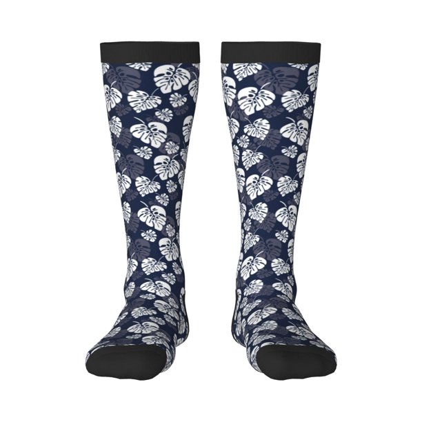 Fotbe White Leaves Calcetas Divertidas Estampadas para Hombre y Mujer, Calcetas de Algodón hasta la Rodilla para Caminar, Correr, Enfermería y Embarazo