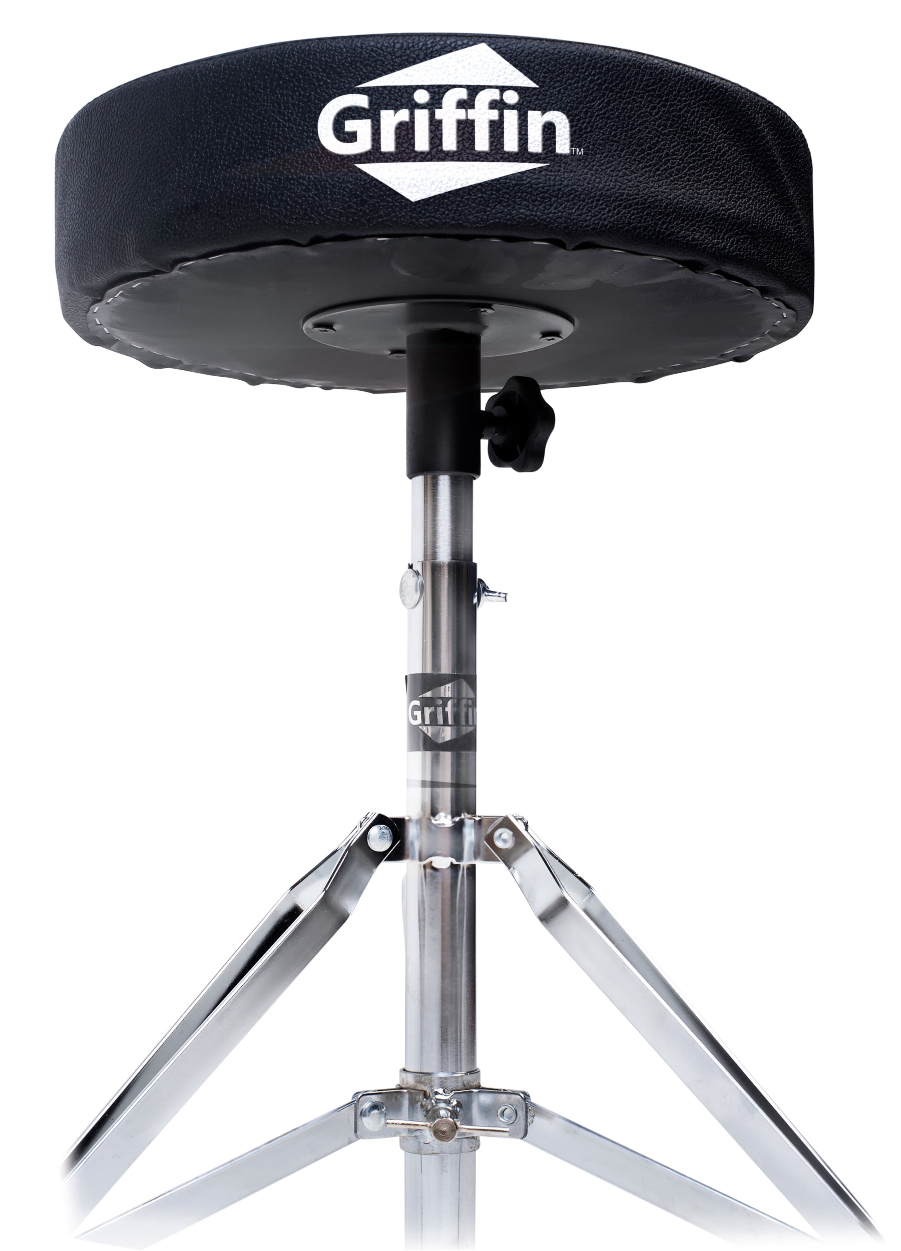 Single Kick Bass Pedal, Drum Throne & Snare Stand (3-Piece Set) by GRIFFIN | Double-Chain Foot Percussion Kit for Intense Play & Comfortable Drum Seat for Adults